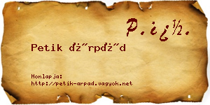 Petik Árpád névjegykártya